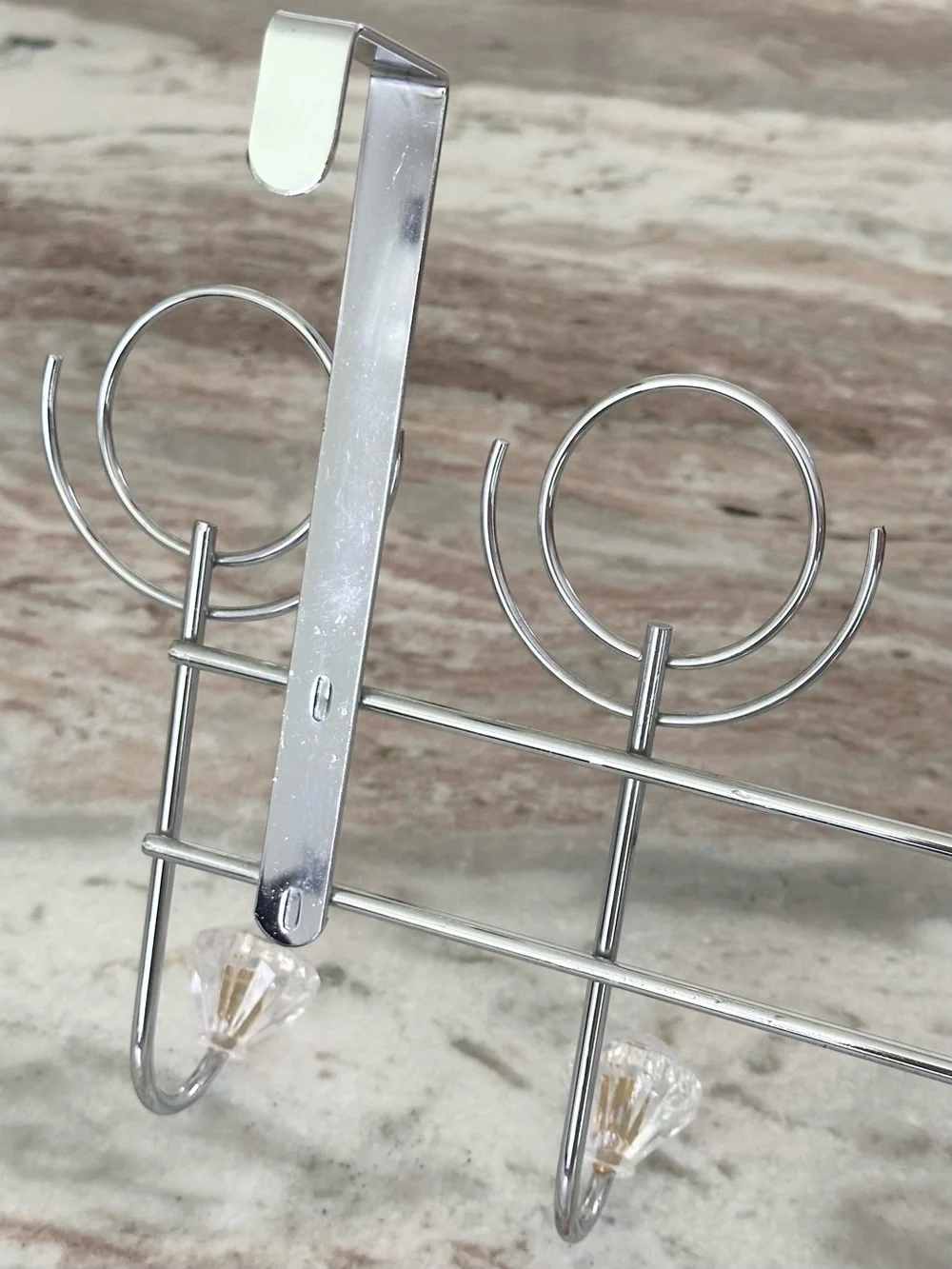 Over the Door Hanging Rack with 5 Faux Crystal Knobs Hooks